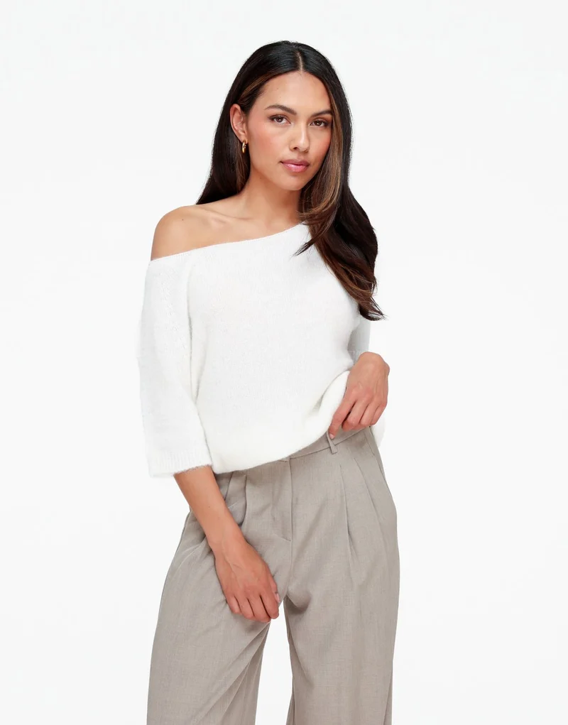 Ecru Zachte Off Shoulder SS - Trui