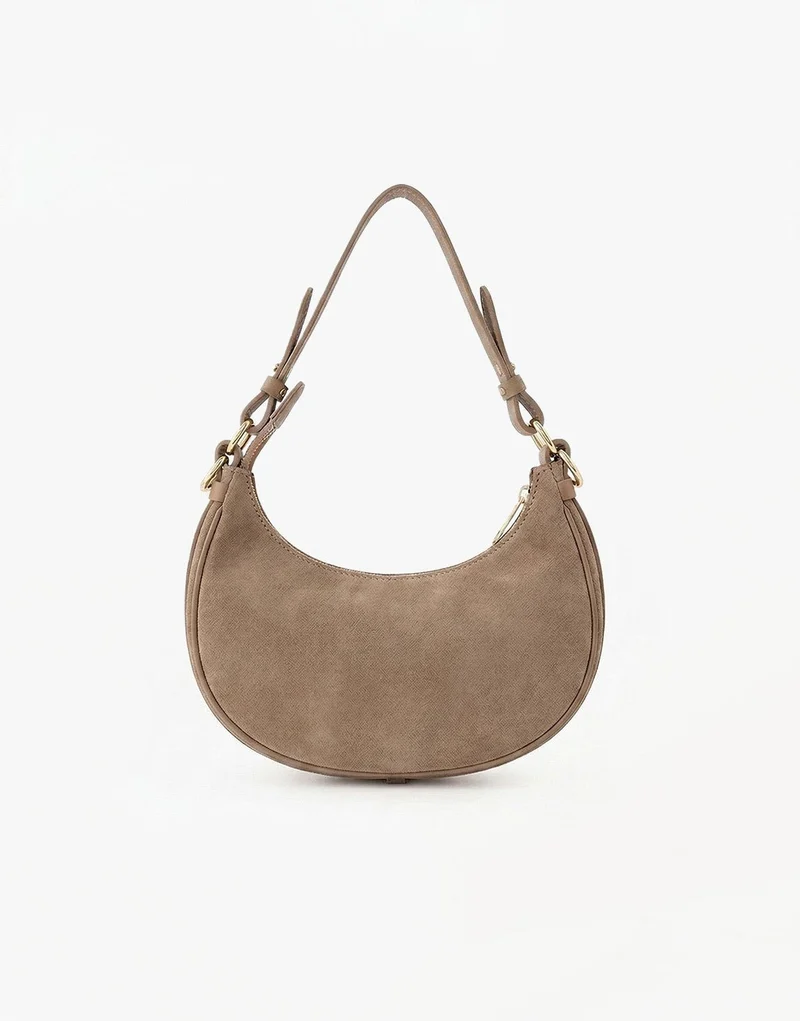 Taupe Suede Kleine Half Ronde - Tas