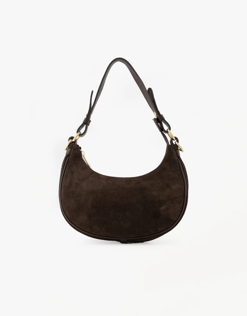 Donkerbruine Suede Kleine Half Ronde - Tas