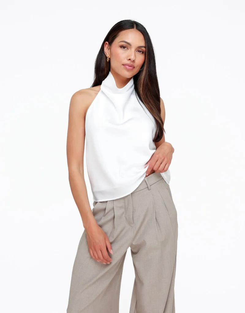 Witte Mouwloze Satijnen Hals - Top