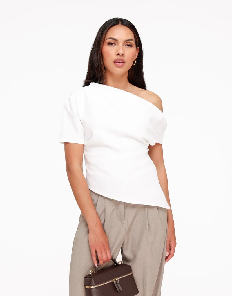 Witte Gedrapeerde Off Shoulder SS - Top