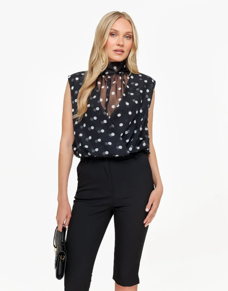 Zwarte Hoge Hals Doorzichtige Polkadot - Top
