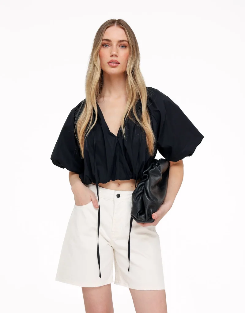 Zwarte Cropped Ballon SS - Top