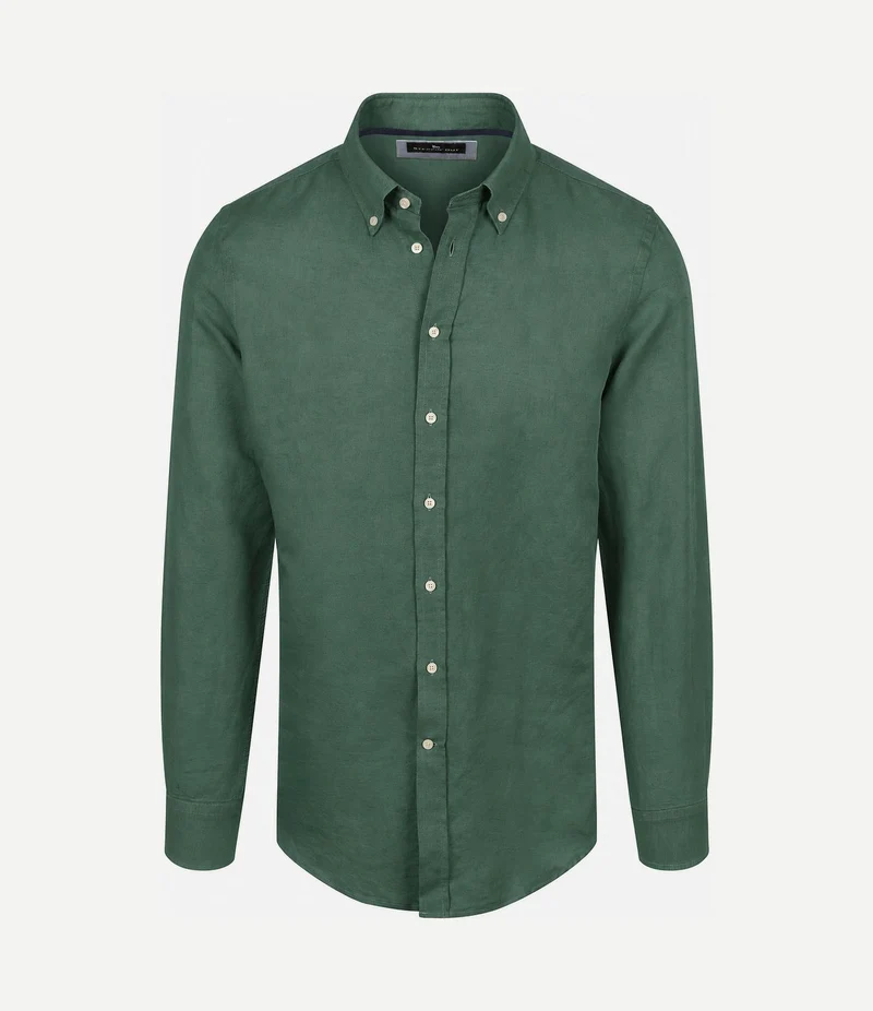 Overhemd linen cotton donkergroen