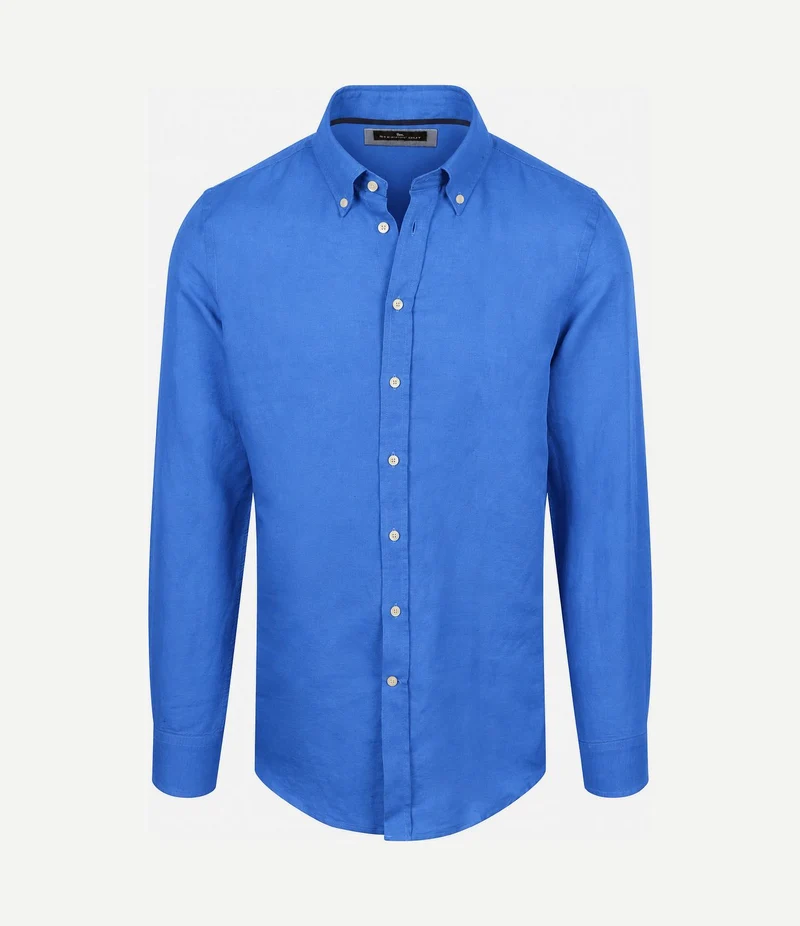 Overhemd linen cotton cobalt