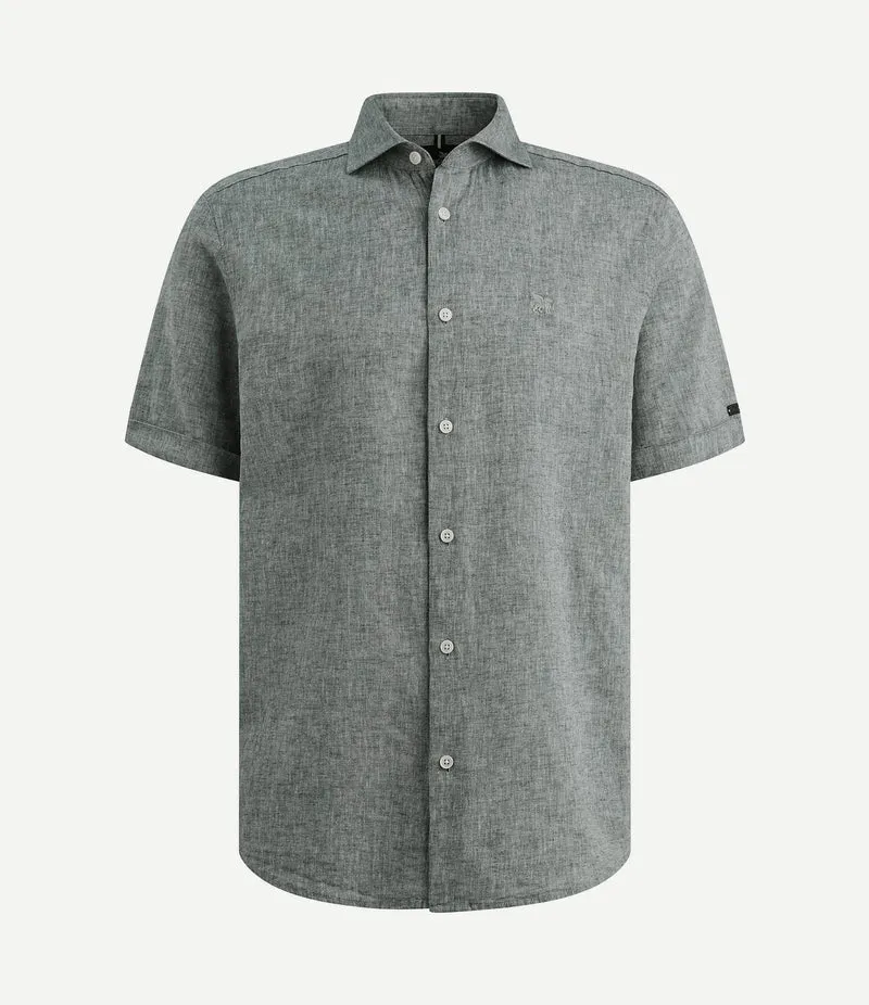Short sleeve overhemd linnen blend lichtblauw