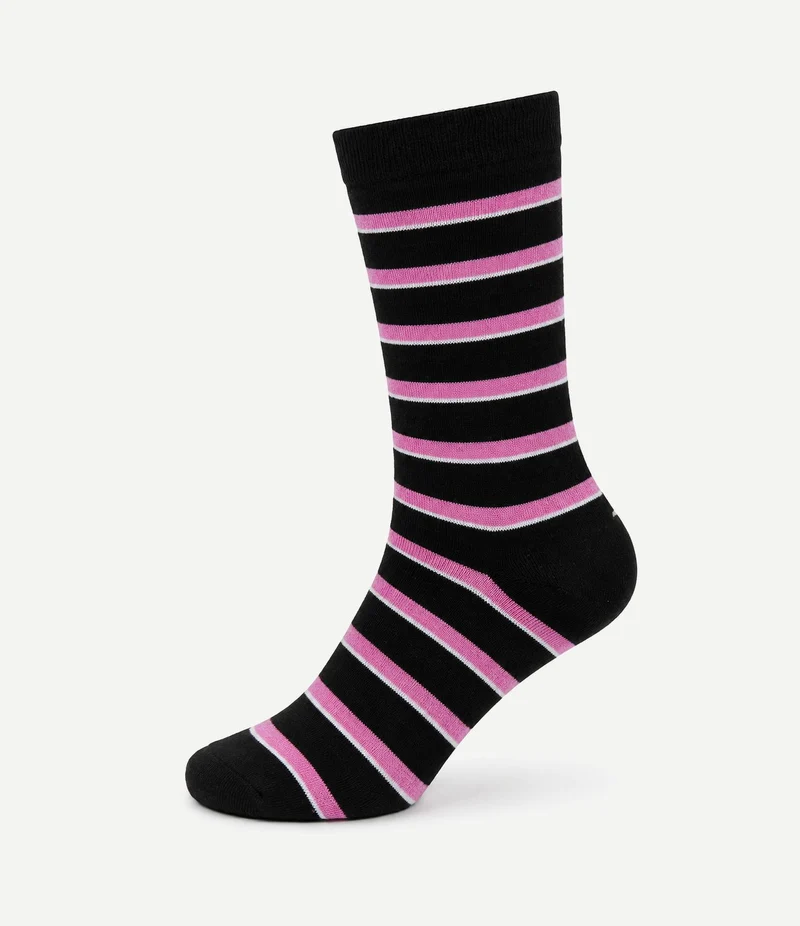 Sokken streep donkerblauw roze
