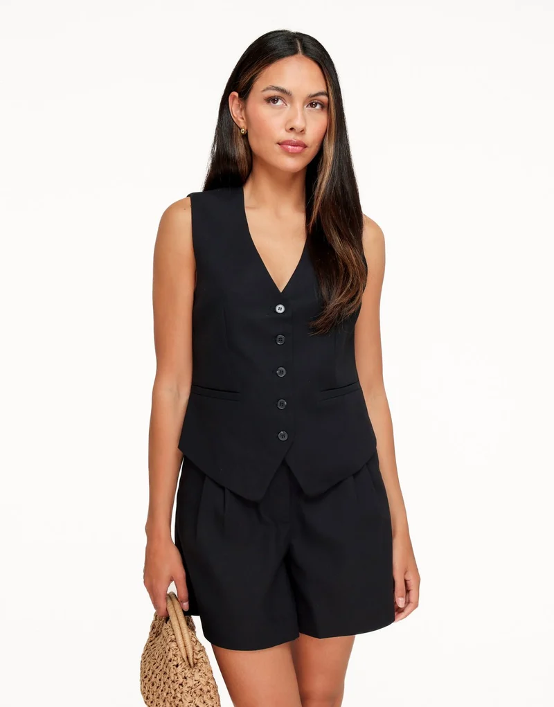 Zwarte Signature Linnen Blend - Gilet