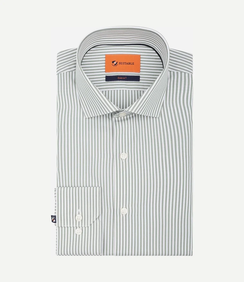 Twill overhemd extra lange mouw streep groen