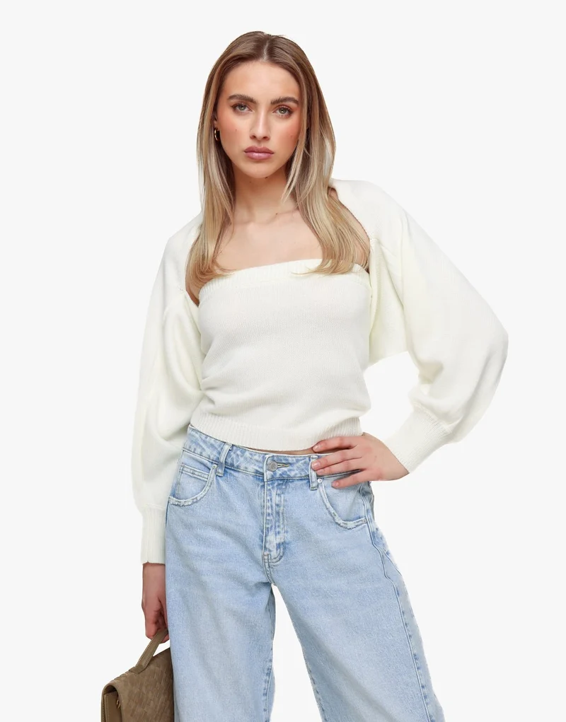 Creme Gebreide Cropped - Set