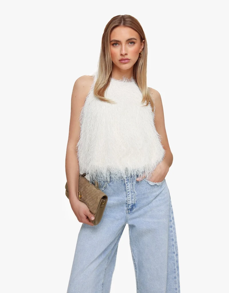 Creme Mouwloze Fluffy - Top