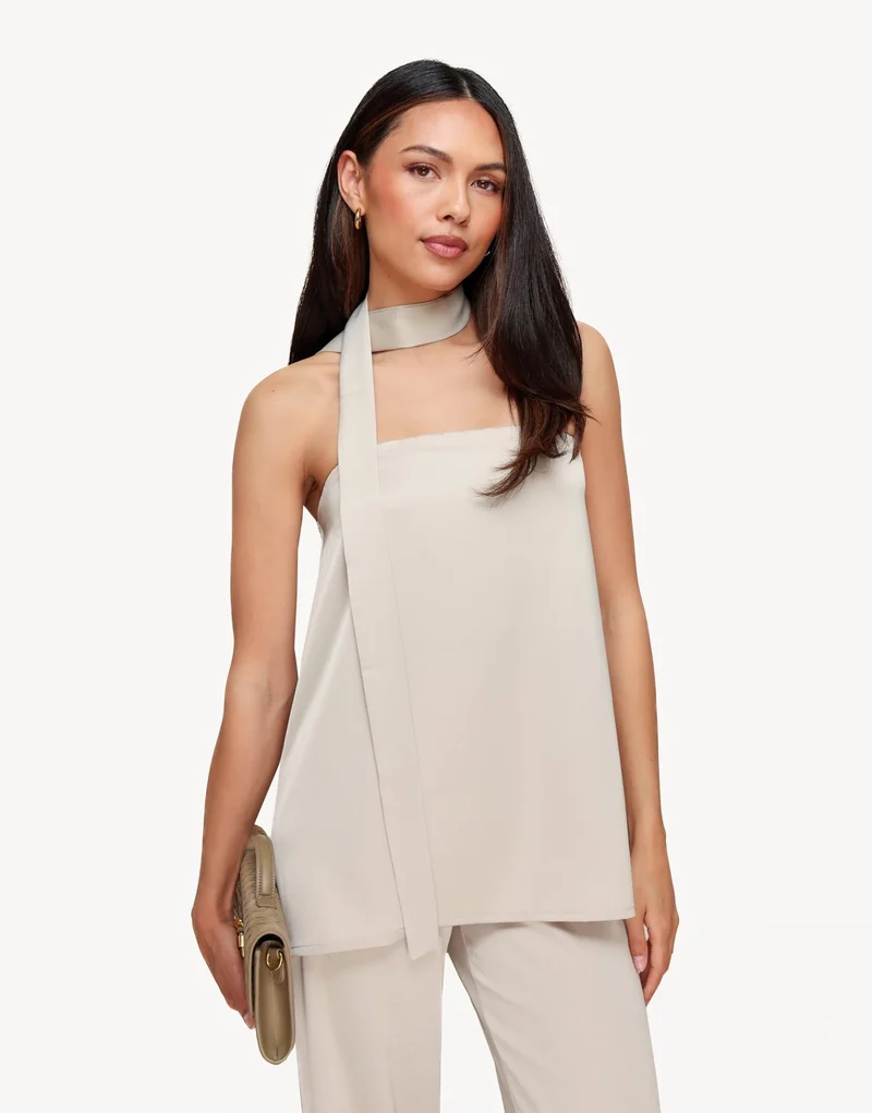 Beige Strapless Satijnen Sjaal Detail - Top
