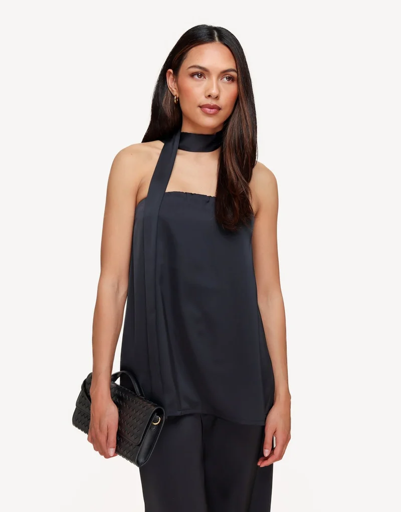 Zwarte Strapless Satijnen Sjaal Detail - Top