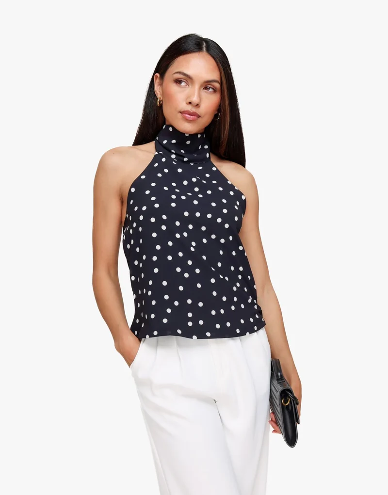 Zwarte Polkadot Sjaal Detail Mouwloze - Top
