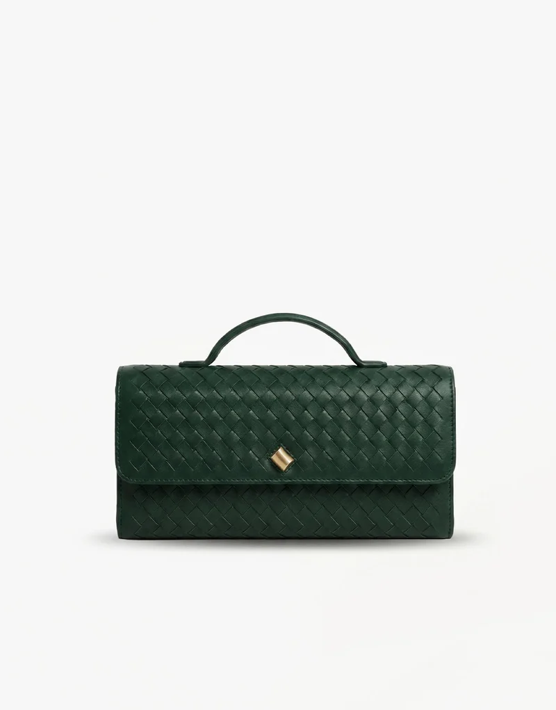 Donkergroene PU Gouden Detail Clutch - Tas