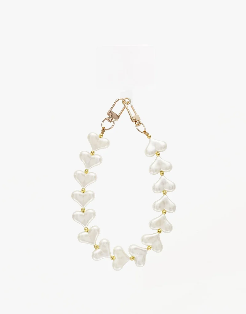 Witte Hartjes met Gouden Studs - Telefoonkoord