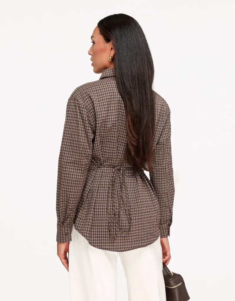 Bruine Ruiten Strik Op Rug - Blouse