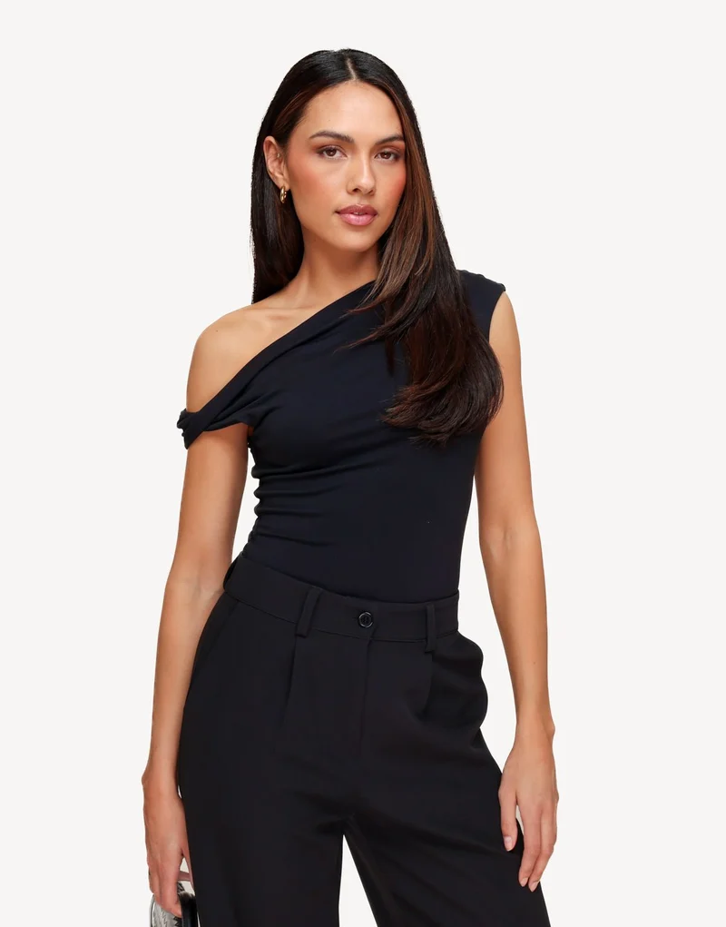 Zwarte One Shoulder Mouwloze - Top