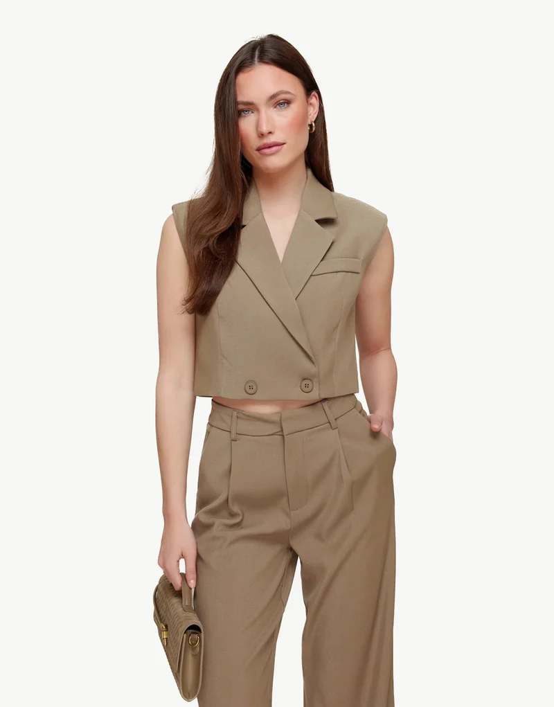 Khaki Zomerse Classic Mouwloze Cropped - Top