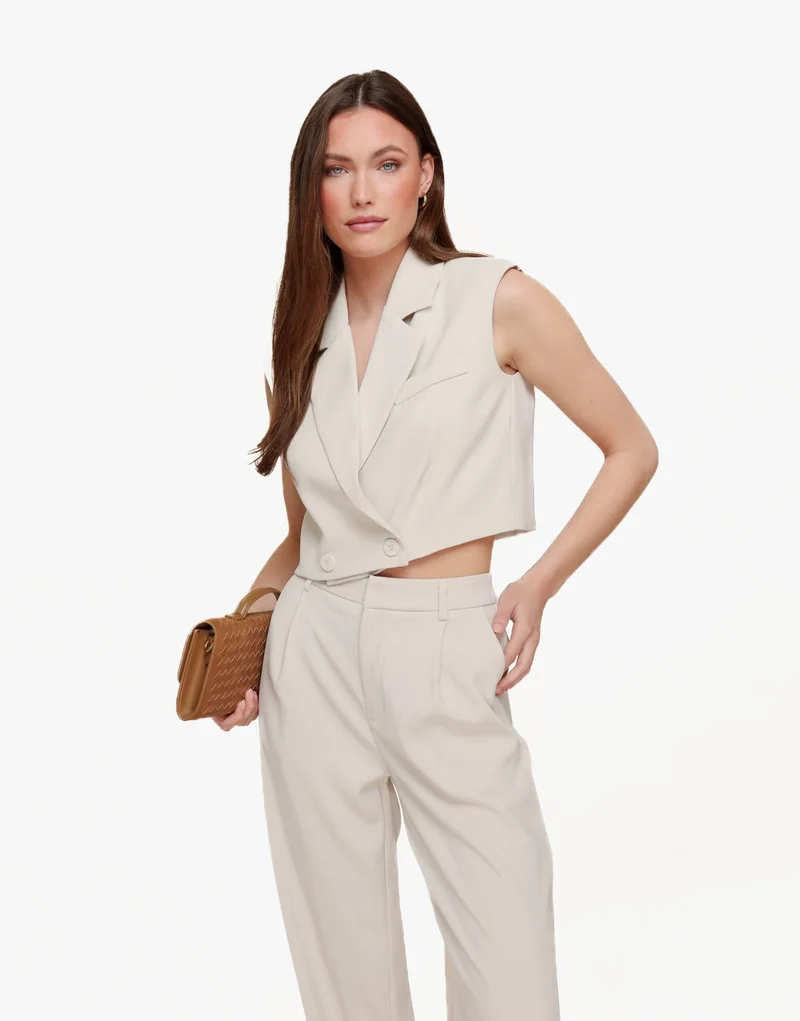Beige Zomerse Classic Mouwloze Cropped - Top
