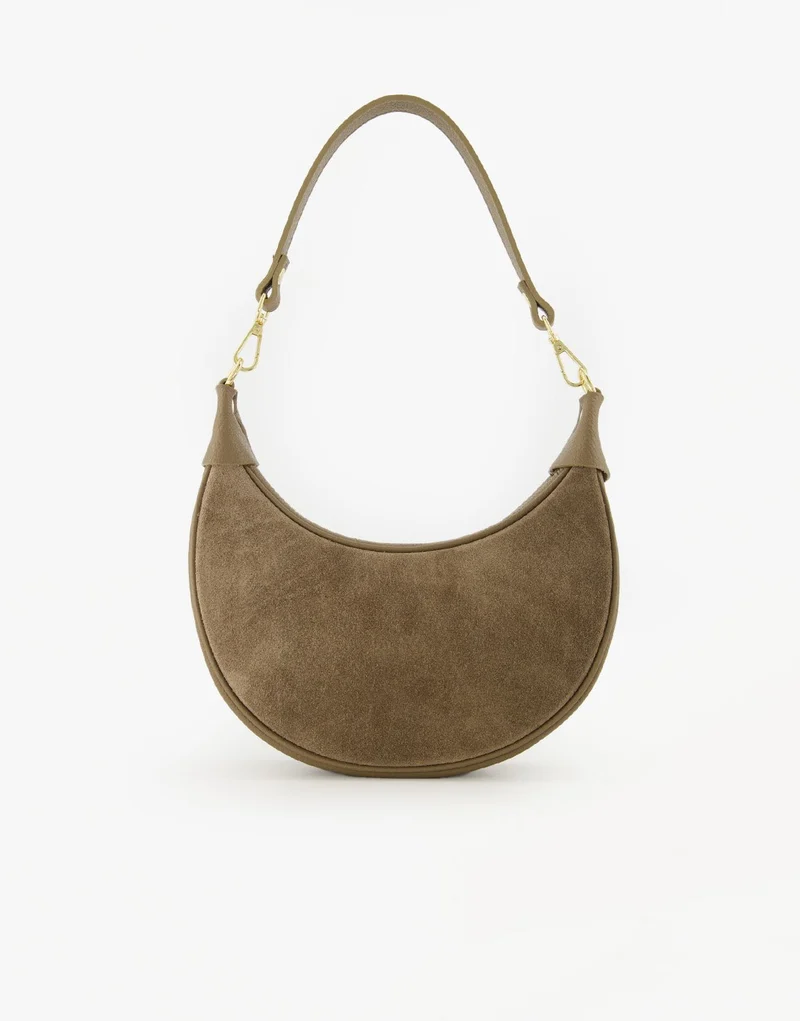 Taupe Suede Half Ronde Leren - Tas