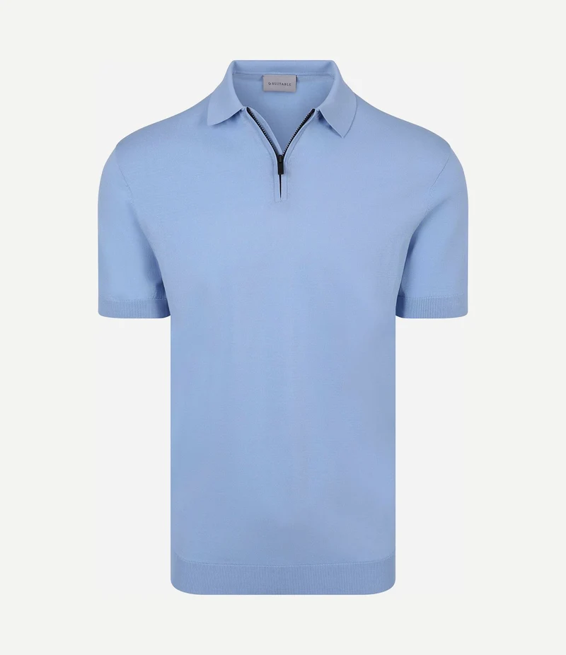 Knitted halve rits polo dan lichtblauw