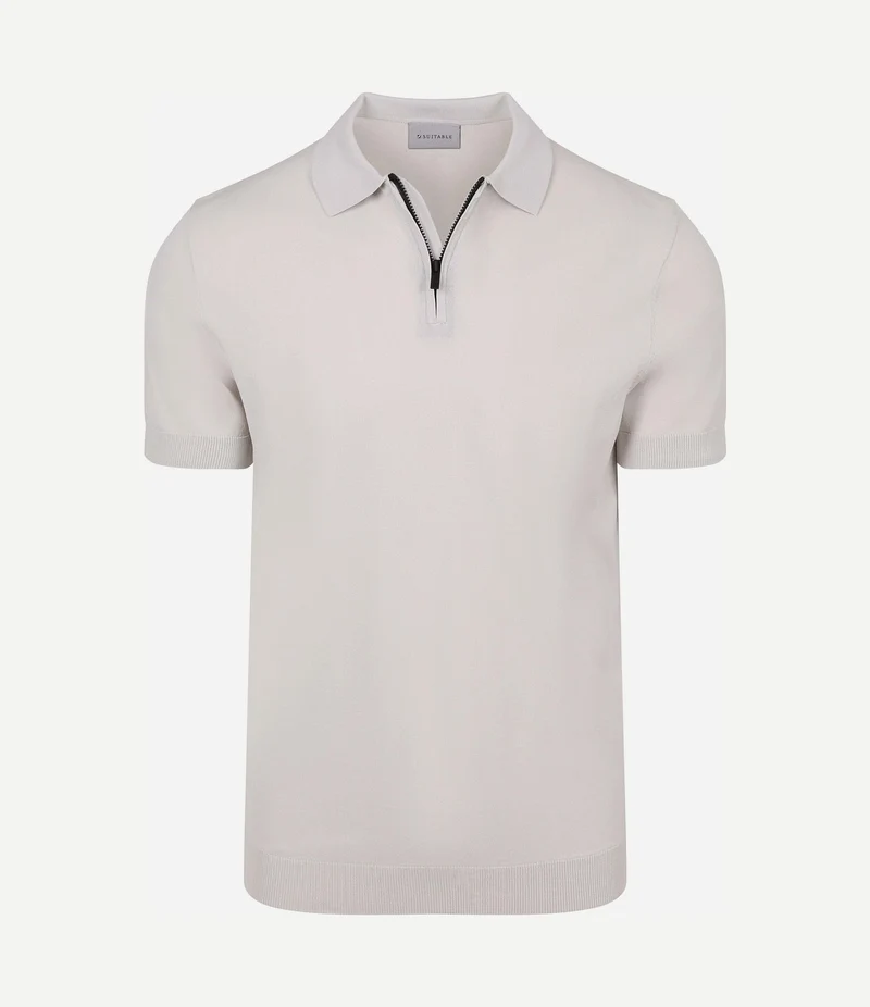 Knitted halve rits polo dan ecru