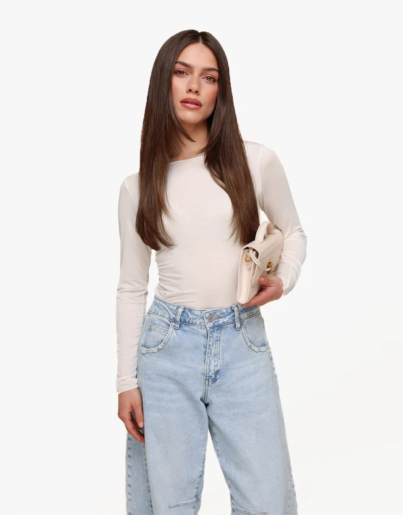 Creme Zachte Doorschijnende LS - Top