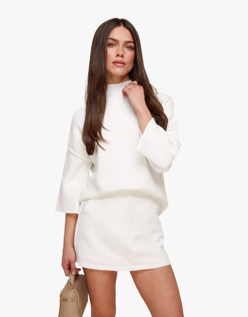 Witte Basic Hoge Hals 3/4 Mouwen - Top