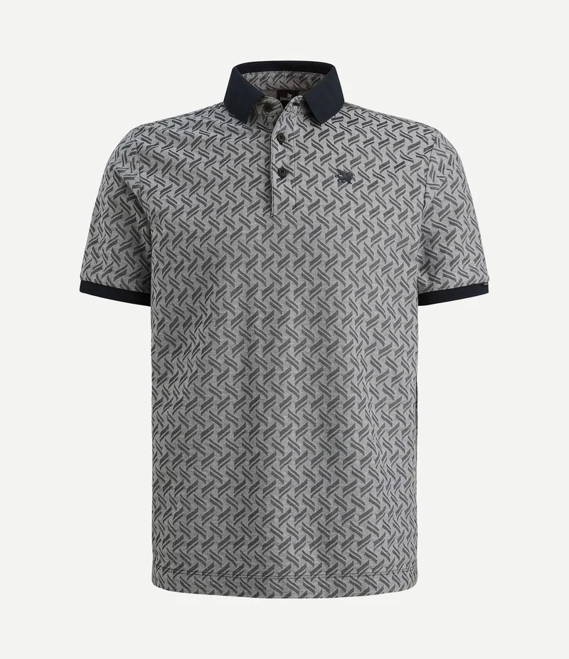 Knitted poloshirt jacquard print donkerblauw