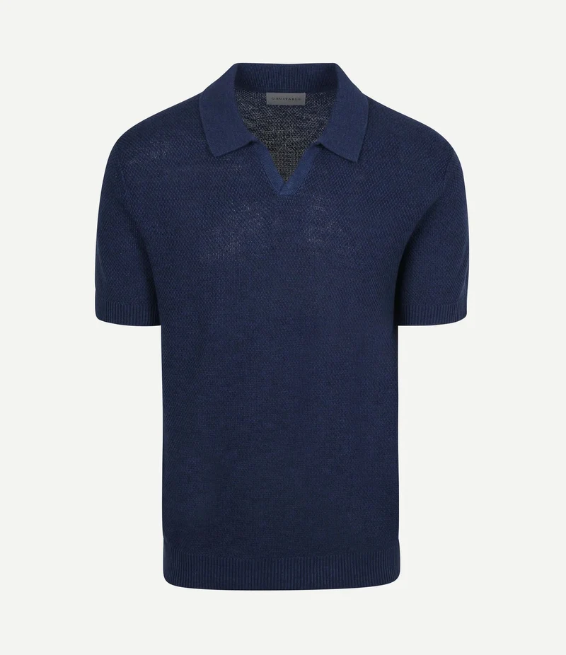 Polo riva bean linen cotton donkerblauw