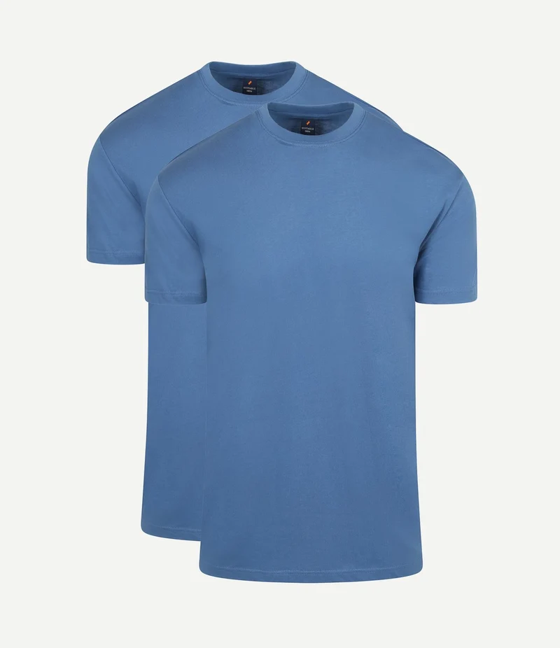 Obra t-shirt hoge ronde hals mid blauw (2-pack)