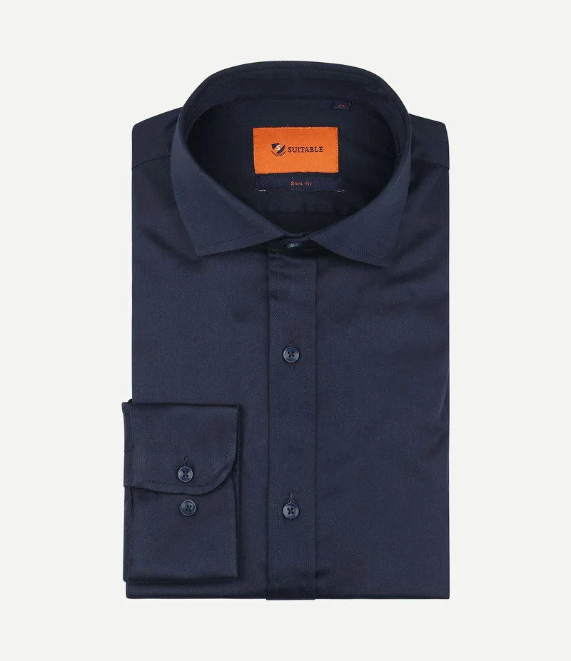 Satin overhemd donkerblauw