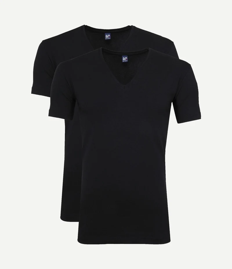 T-shirt NOV v-neck stretch zwart (2-pack)