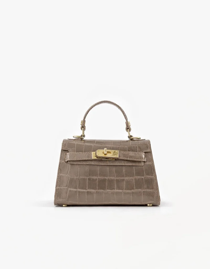 Taupe Slangen Leren Gouden Detail - Tas