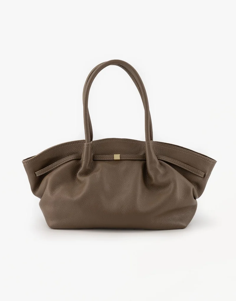 Taupe Grote Leren Shopper - Tas