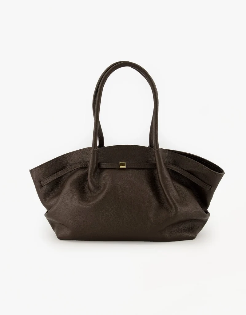 Donkerbruine Grote Leren Shopper - Tas