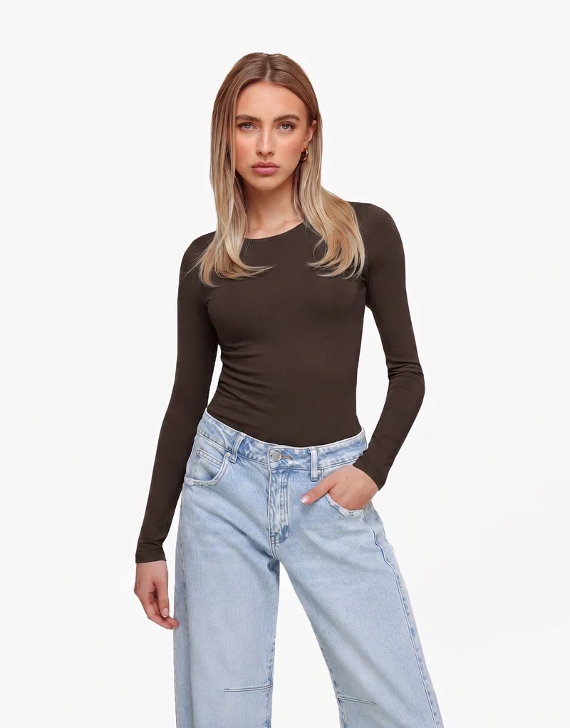 Donkerbruine Basic LS - Top