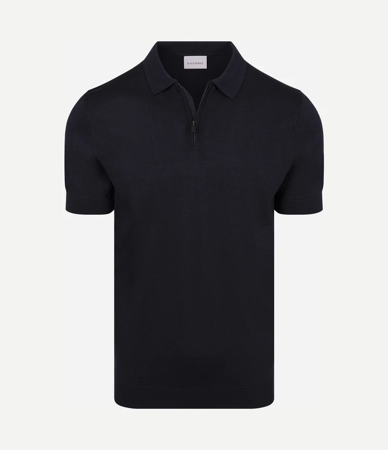 Knitted halve rits polo dan donkerblauw