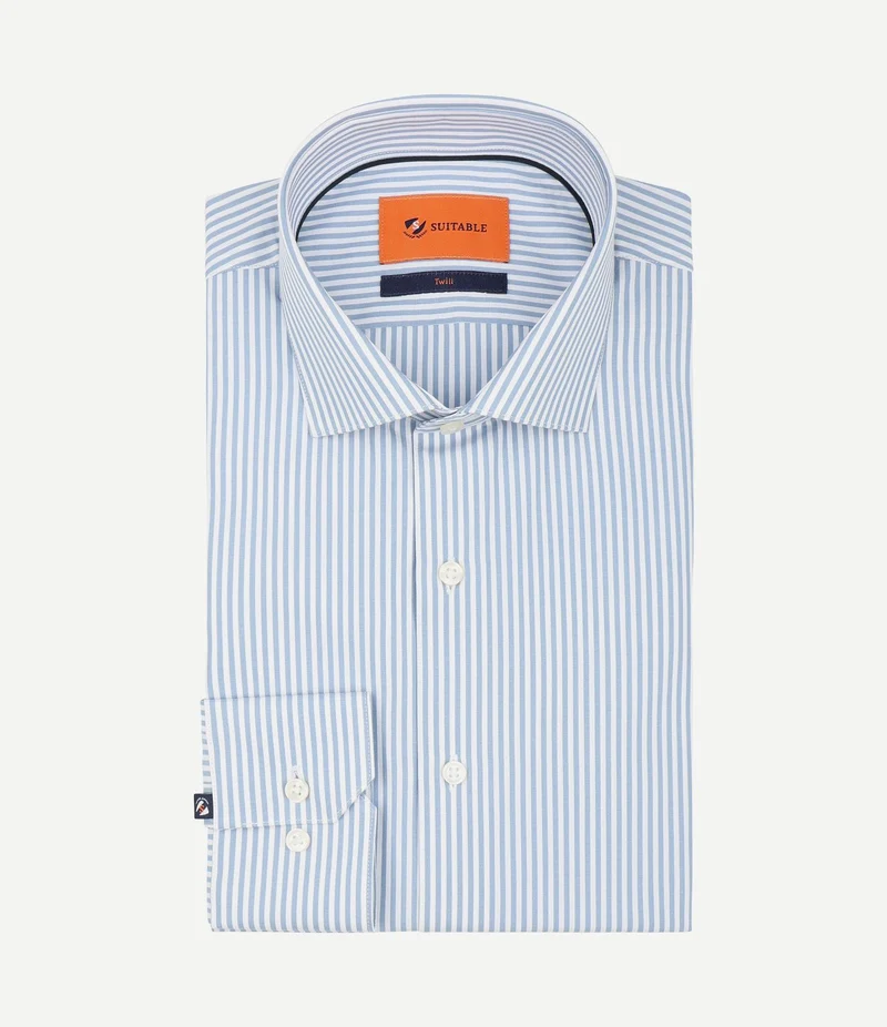 Twill overhemd streep blauw
