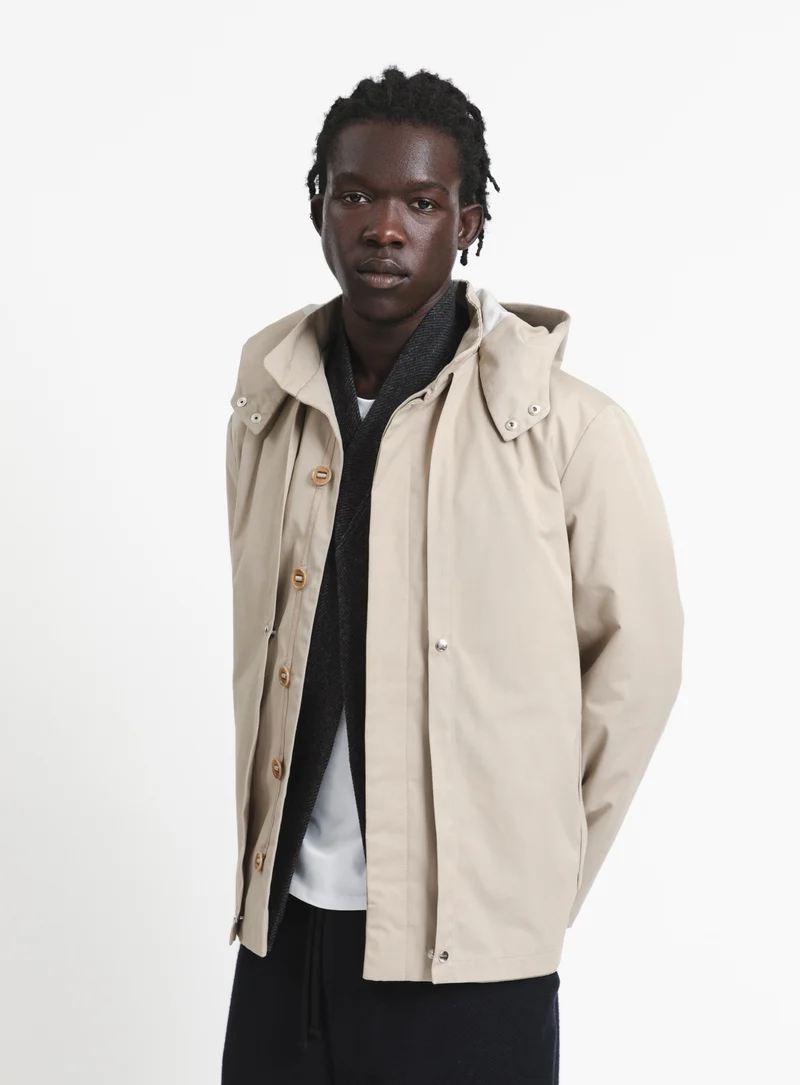 Multi Pockets Flapped Parka in Beige Waterproof Teflon