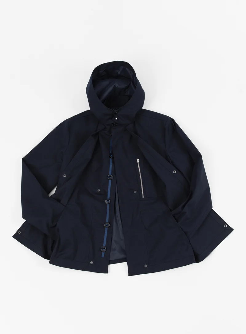 Multi Pockets Flapped Parka in Navy Blue Waterproof Teflon