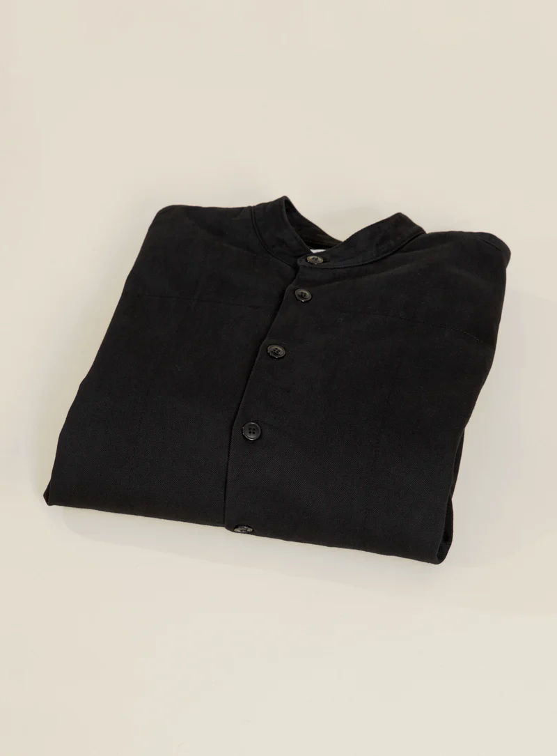 Chinese Jacket in Black Overdyed Denim