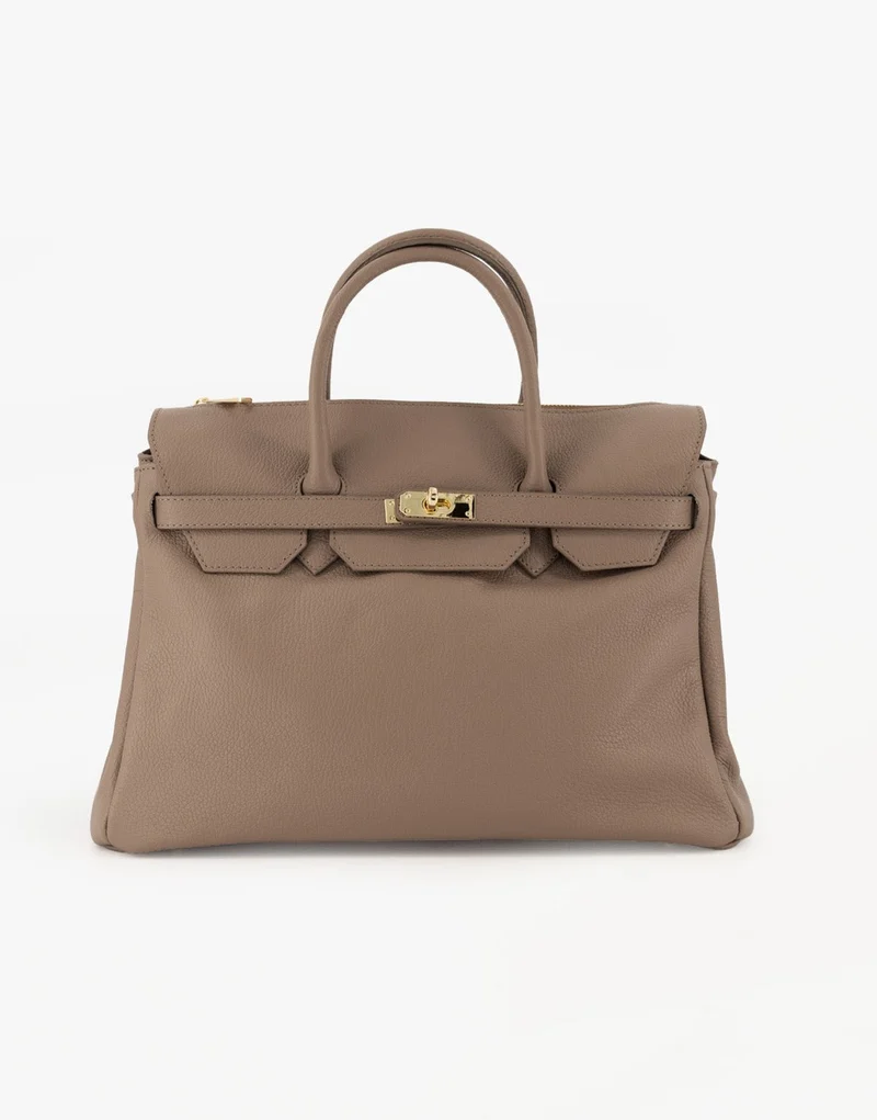 Donkertaupe Grote Gouden Details - Tas