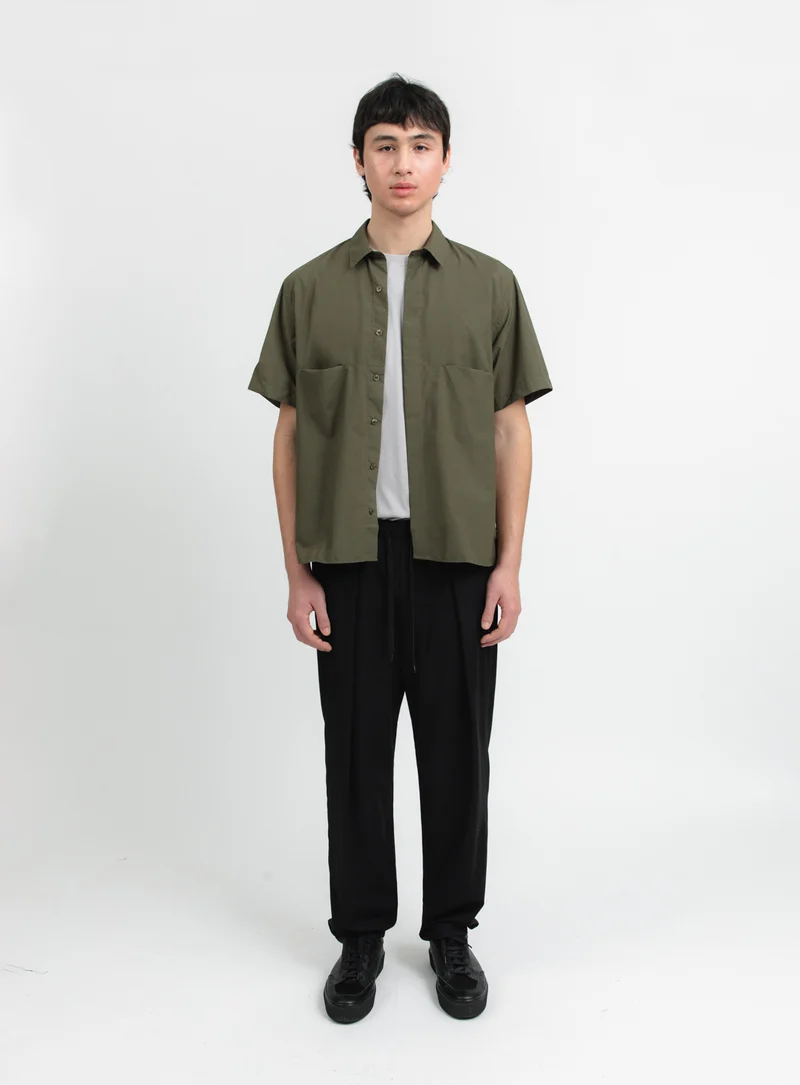 Lace Waist Pants with Deep Pleats in Black Fine Stripe Serge