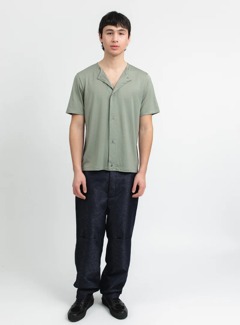 Pants with Front Cuts in Navy Blue Technical End-on-End