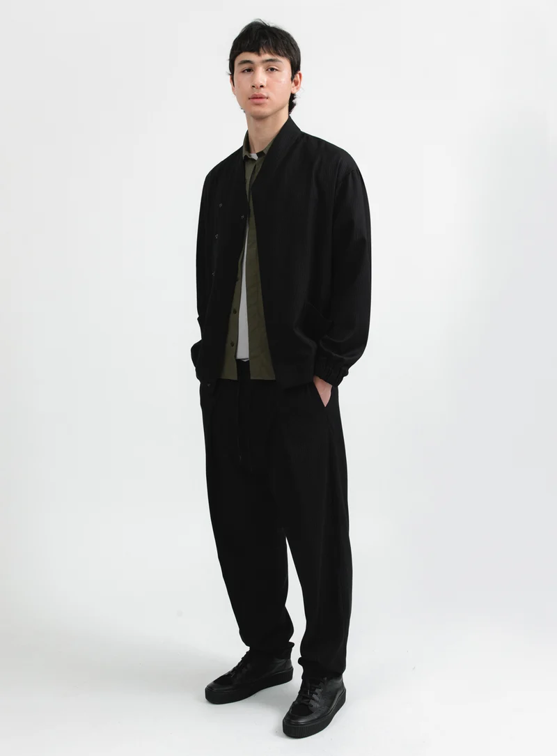 Kimono Bomber Jacket in Black Fine Stripe Serge