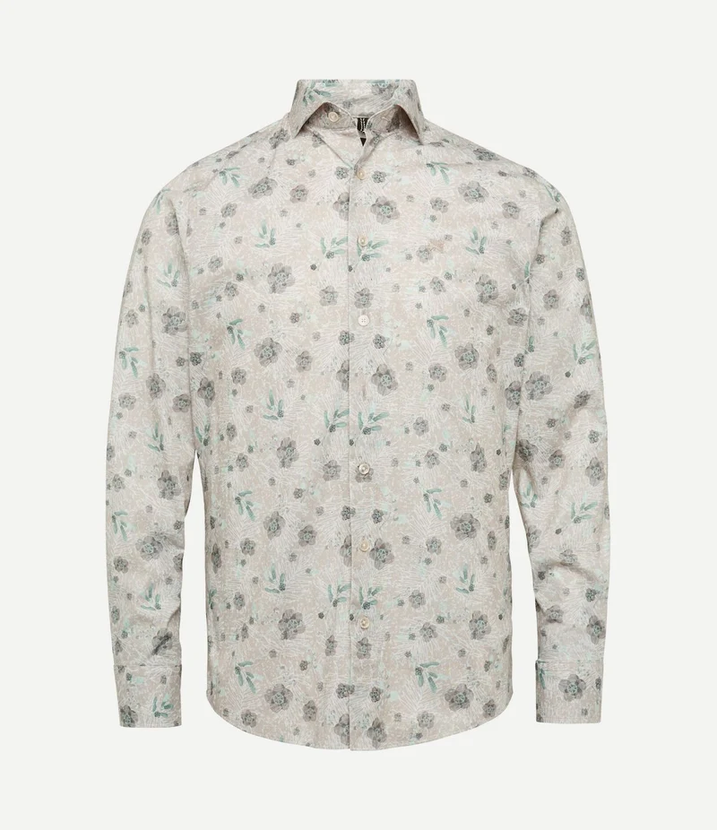 Overhemd bloemen beige