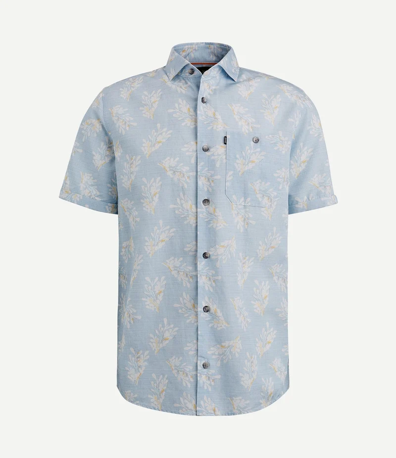 Short sleeve overhemd linnen lichtblauw