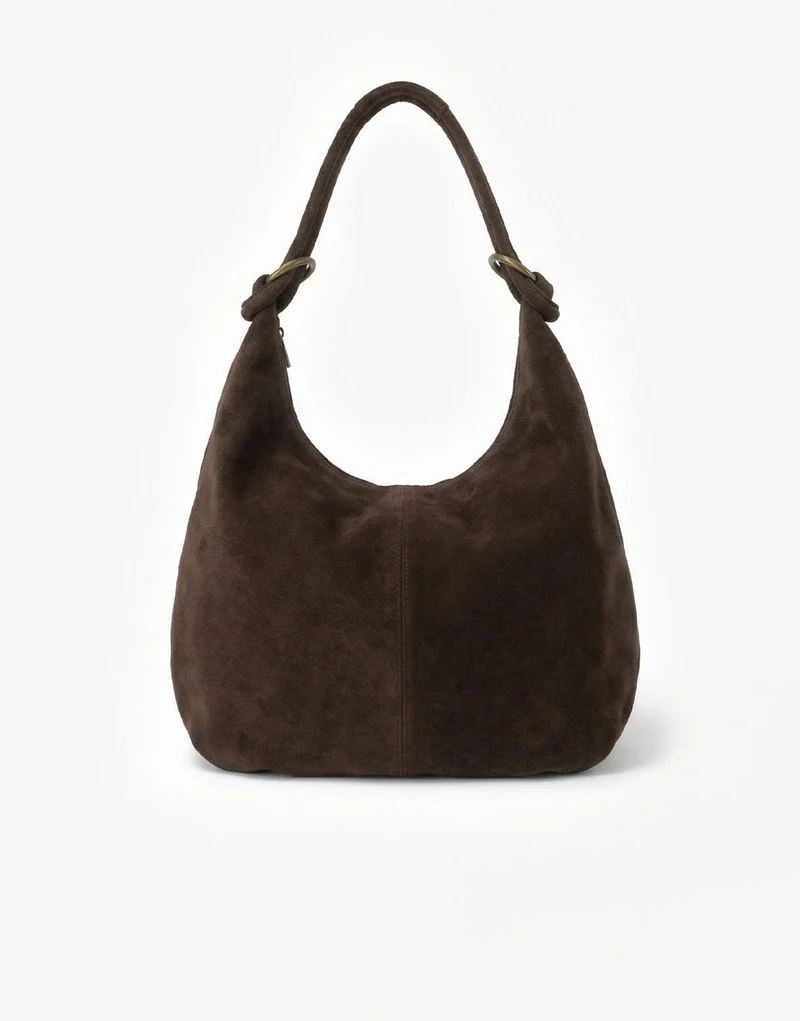 Donkerbruine Suede - Schoudertas